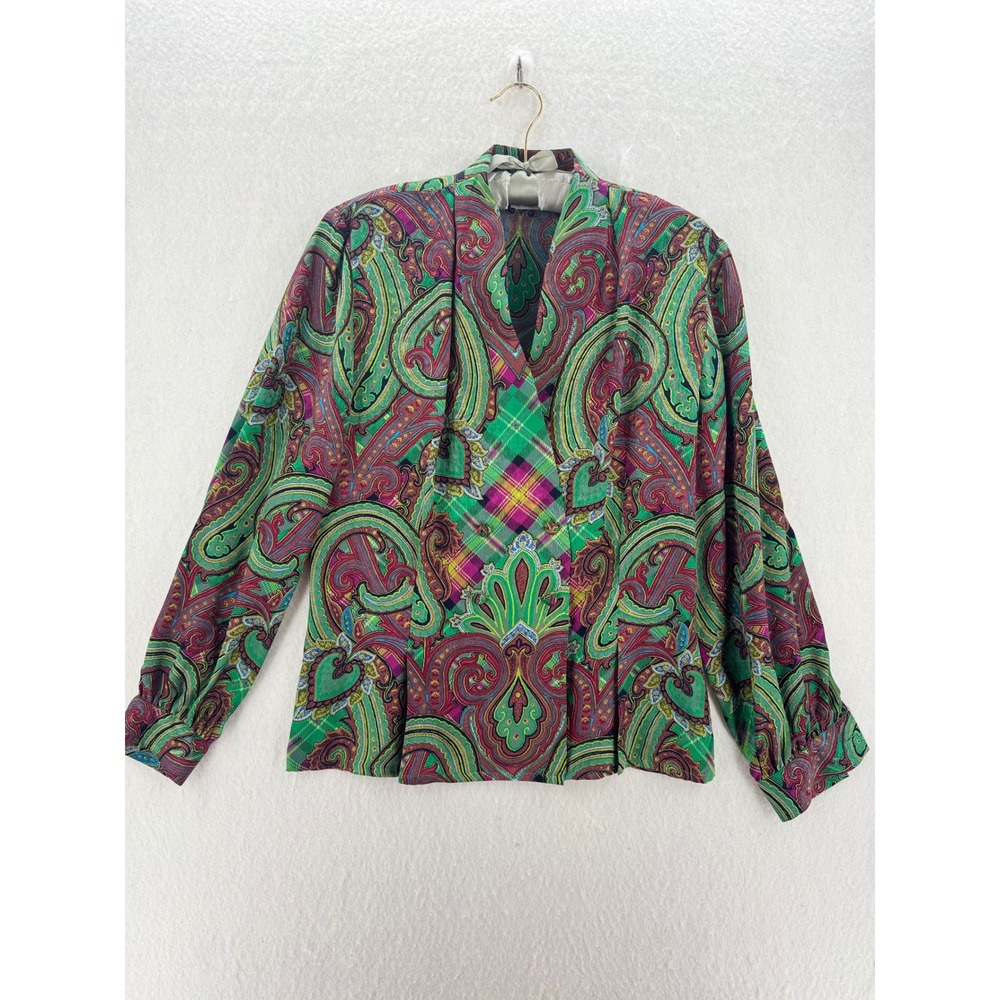 Doncaster - VTG Blouse Silk Paisley Plaid Wrap Top - Multi - 8 - Womens